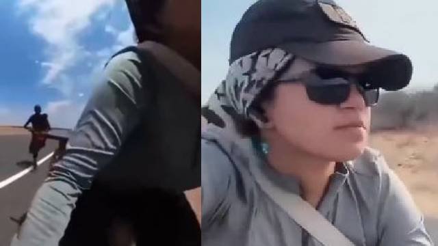 Woman cyclist chased by man with sharp weapons, look at the video